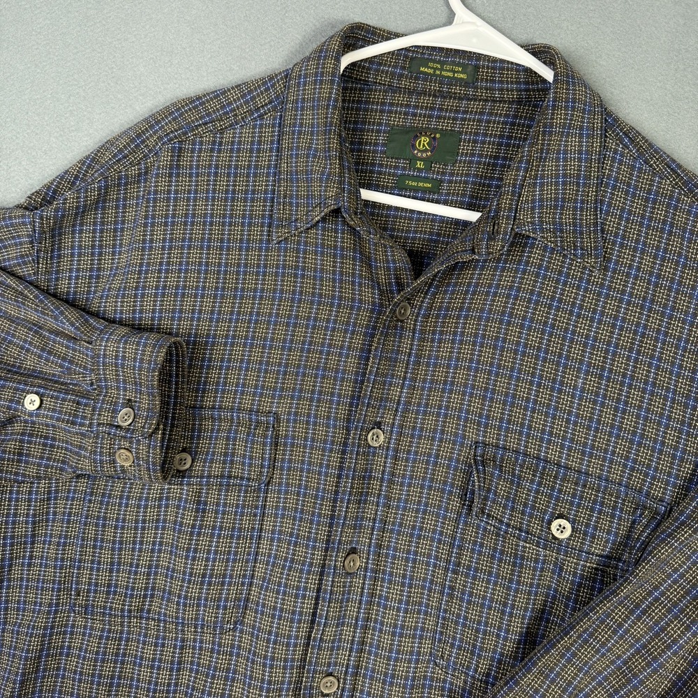 Vintage Club Room Mens XL Blue Plaid Denim Long Sleeve Shirt 7.5 Oz Cotton